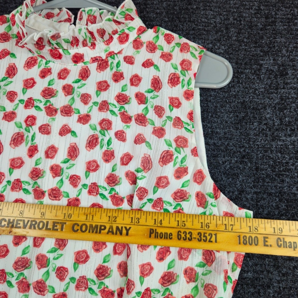 DONNA MORGAN Sleeveless Fit Flare Dress Size 8 Rose Print Ruffled Lace White Red - Picture 9 of 10